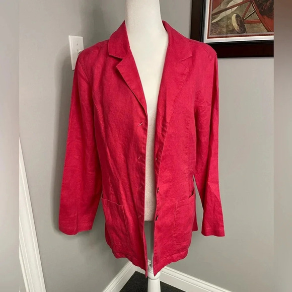 J Jill Pink 100% Linen Blazer Jacket Size Large - Picture 1 of 4